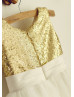 Gold Sequin Ivory Tulle Knee Length Lovely Flower Girl Dress